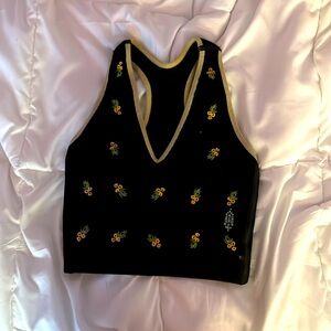Free People Women's Black and Yellow Crop-top/Sports Bra